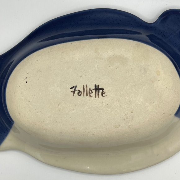 Kent Follette SIGNED Handcrafted ArtPottery Serving Dish Plate Bird Flowers Tray - Picture 8 of 8